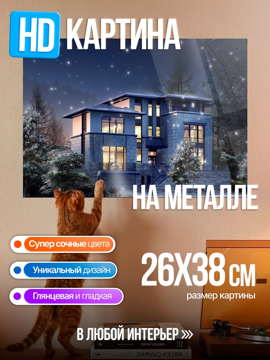 Картина на металле Зимний дом