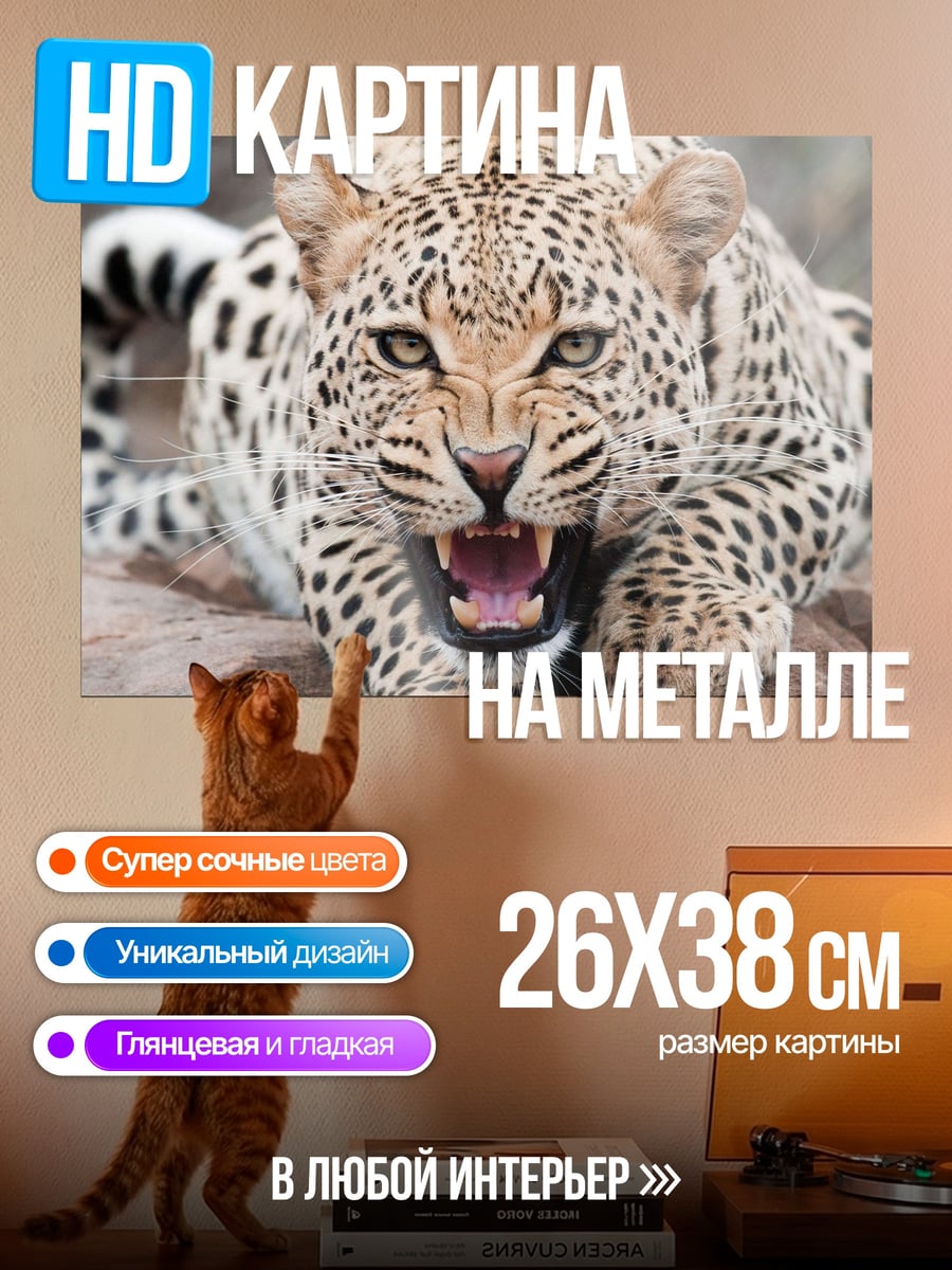 Картина на металле Рычащий леопард