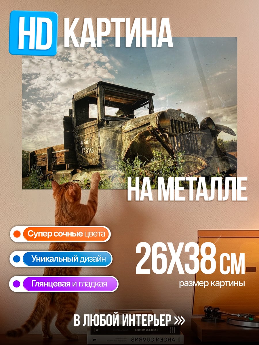 Картина на металле старый грузовик поле