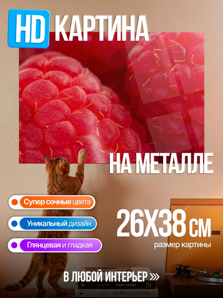Картина на металле малина крупным планом