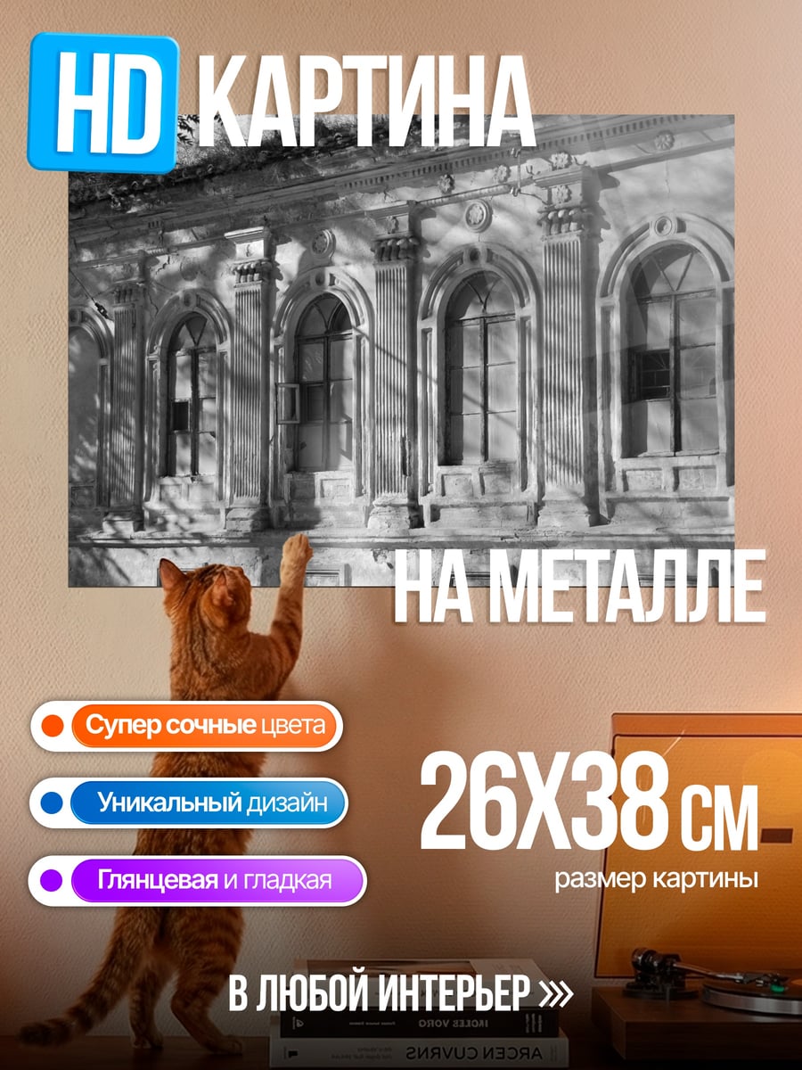 Картина на металле Старое здание окна