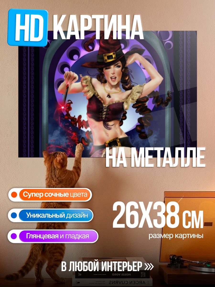 Картина на металле Ведьма с метлой