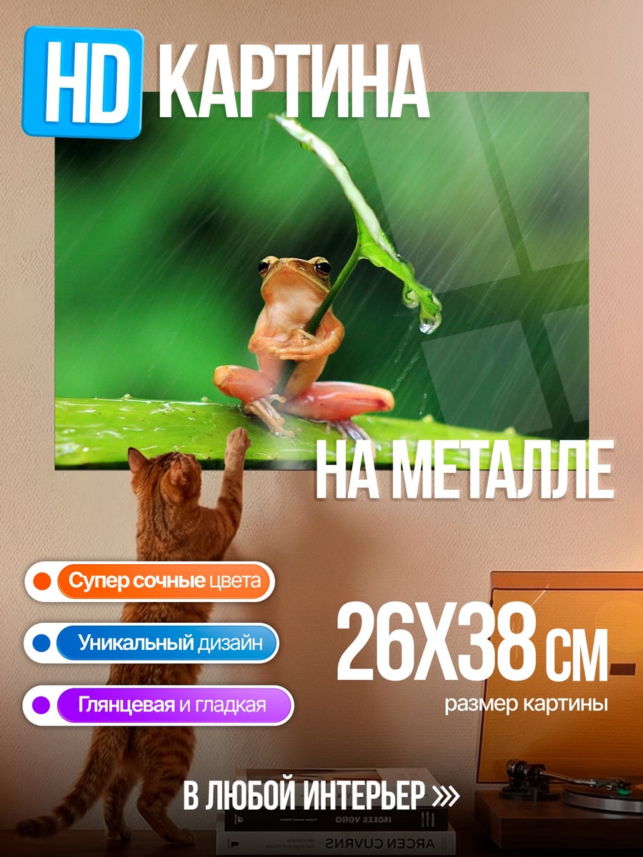 Картина на металле Лягушка с зонтом