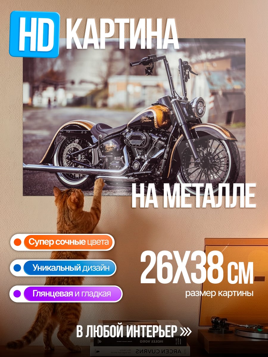 Картина на металле Кастомный мотоцикл Харлей