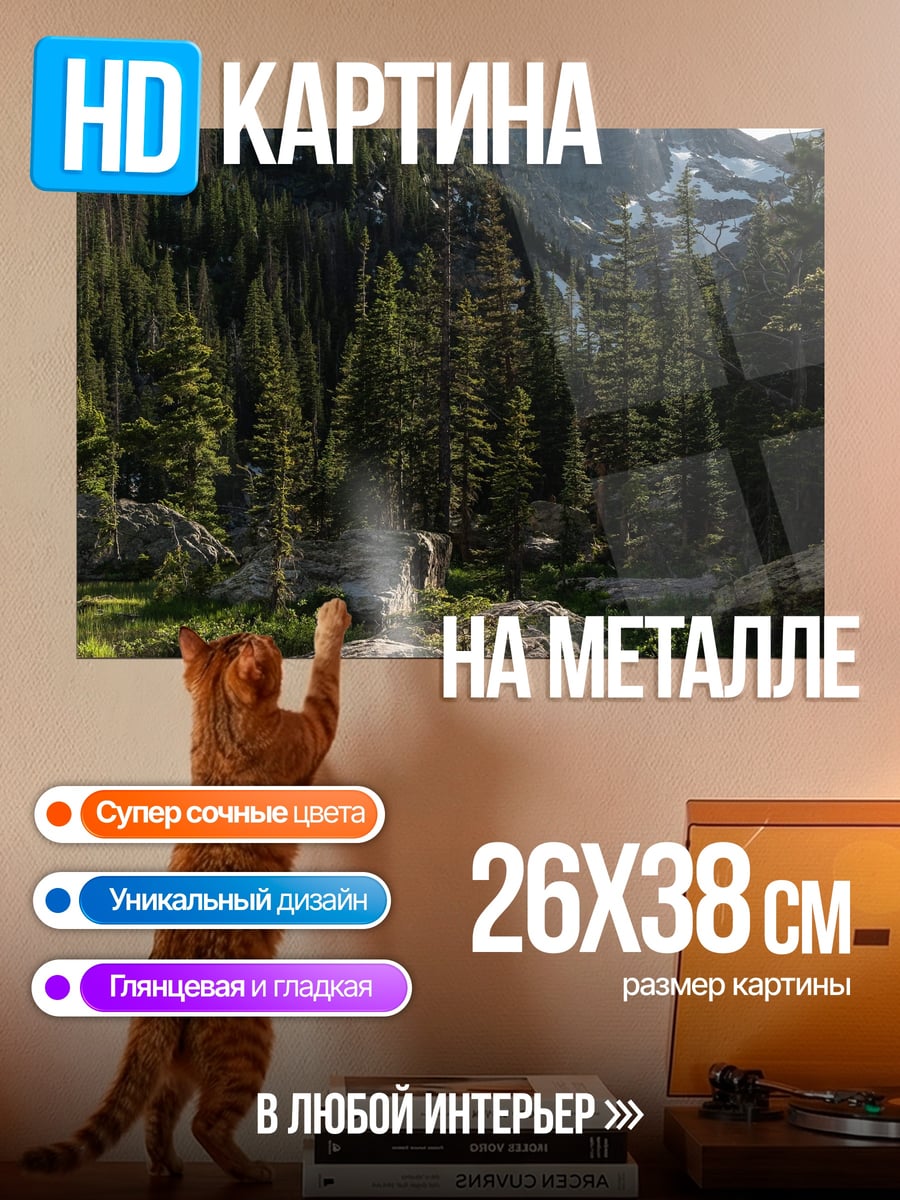 Картина на металле Горный пейзаж с озером