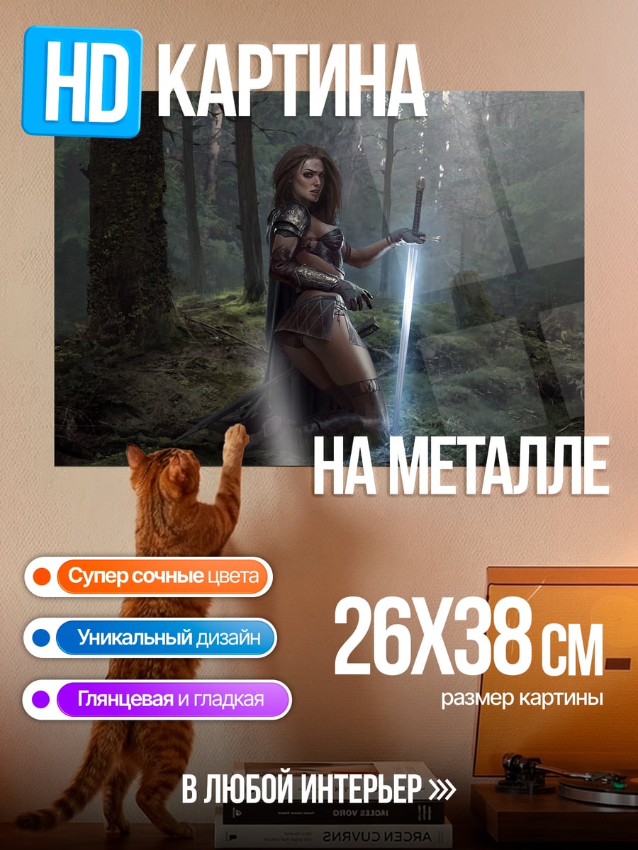 Картина на металле Девушка с мечом