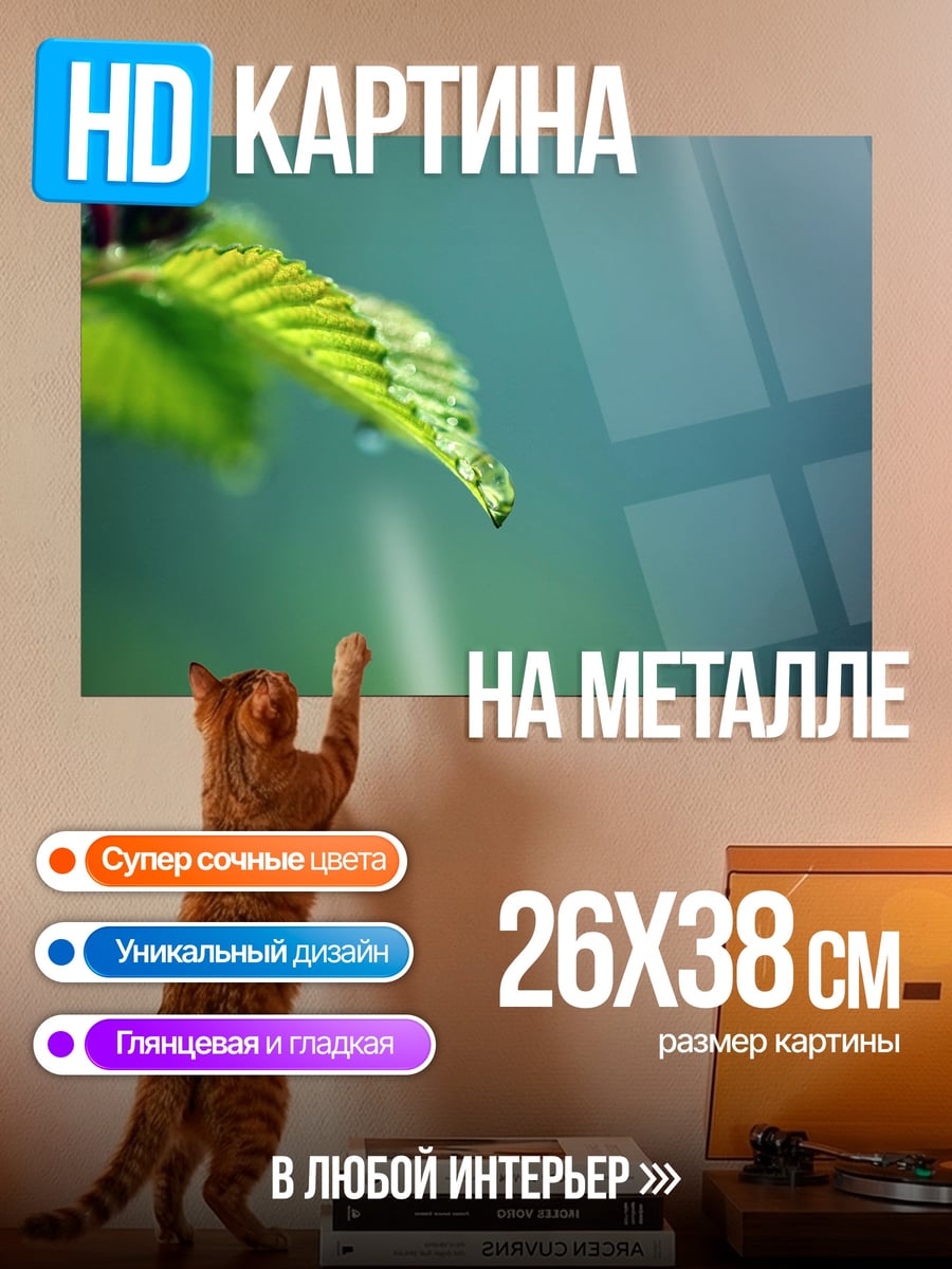 Картина на металле Капля на листе