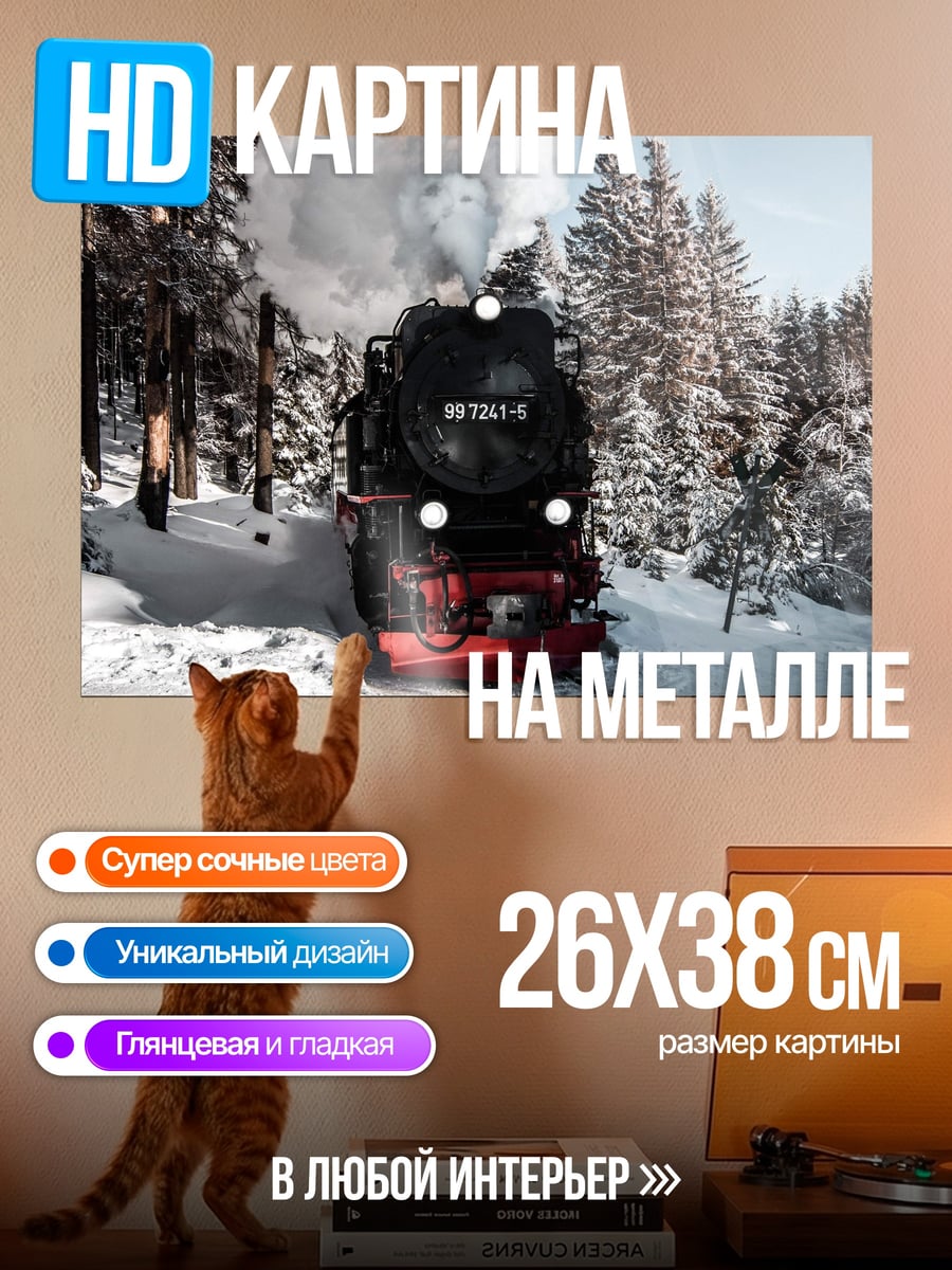 Картина на металле паровоз в снегу