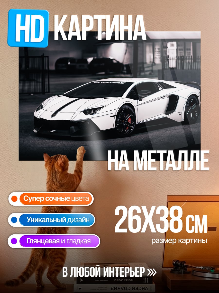 Картина на металле Белый спорткар