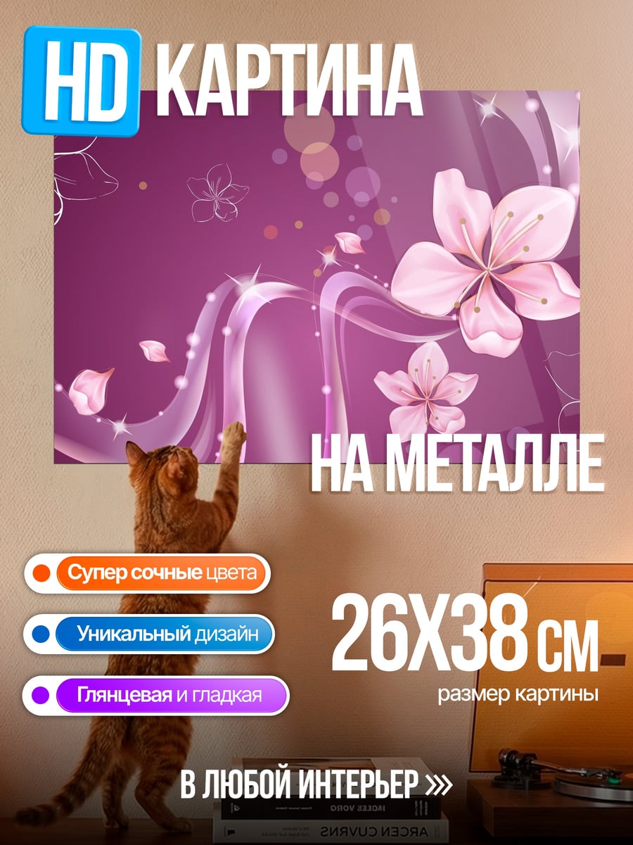 Картина на металле Цветочный узор сакуры