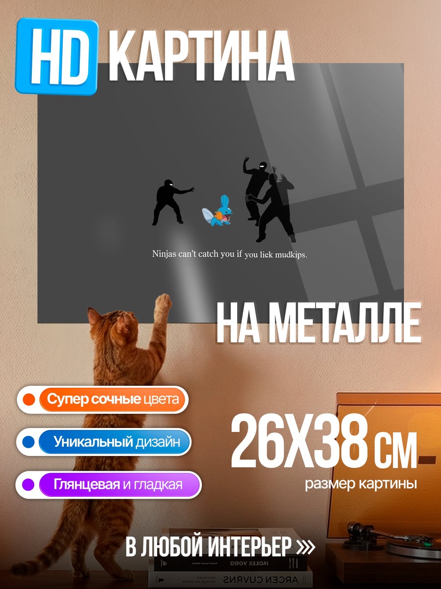 Картина на металле ниндзя против птицы