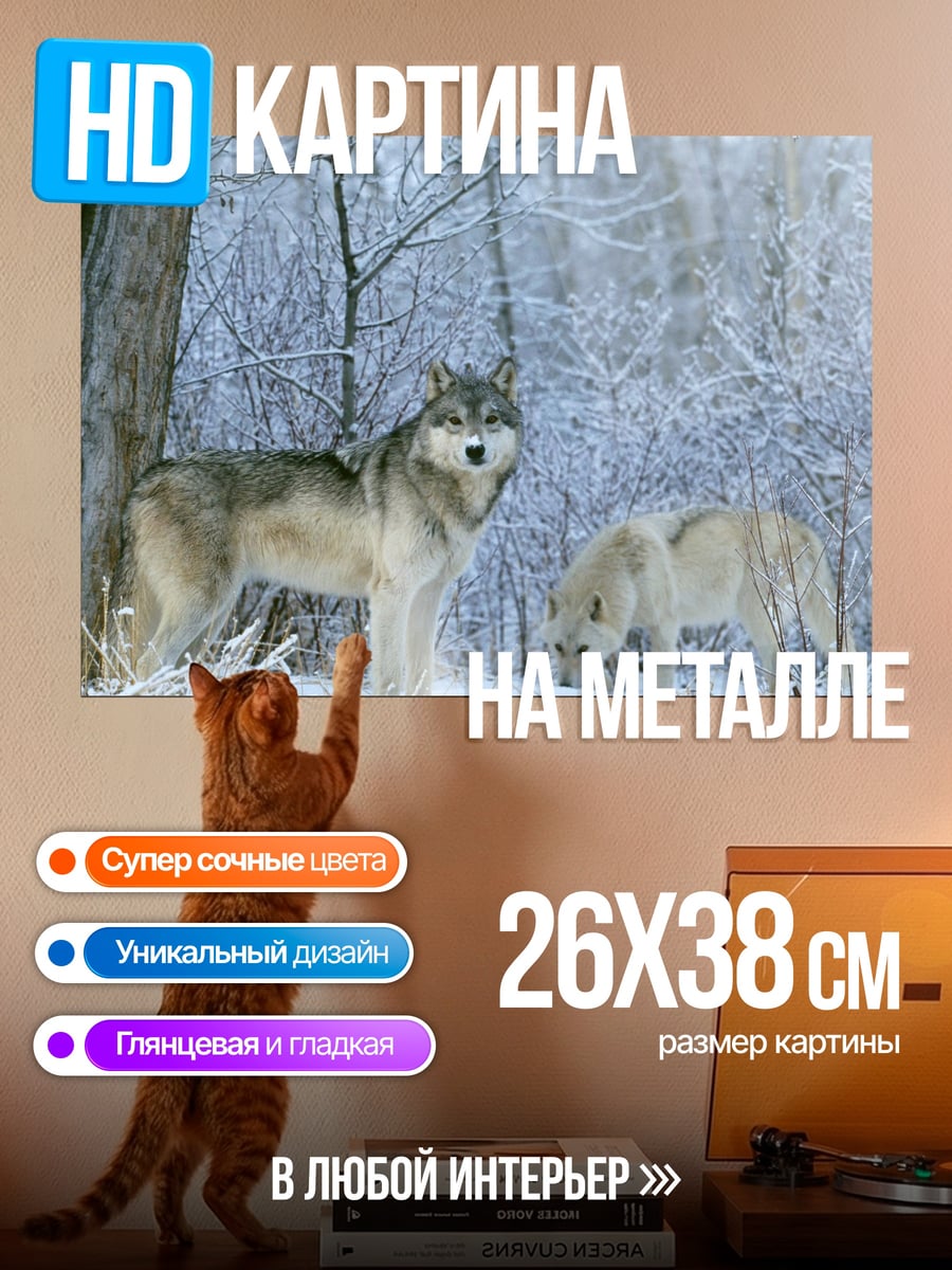 Картина на металле Волки в снегу