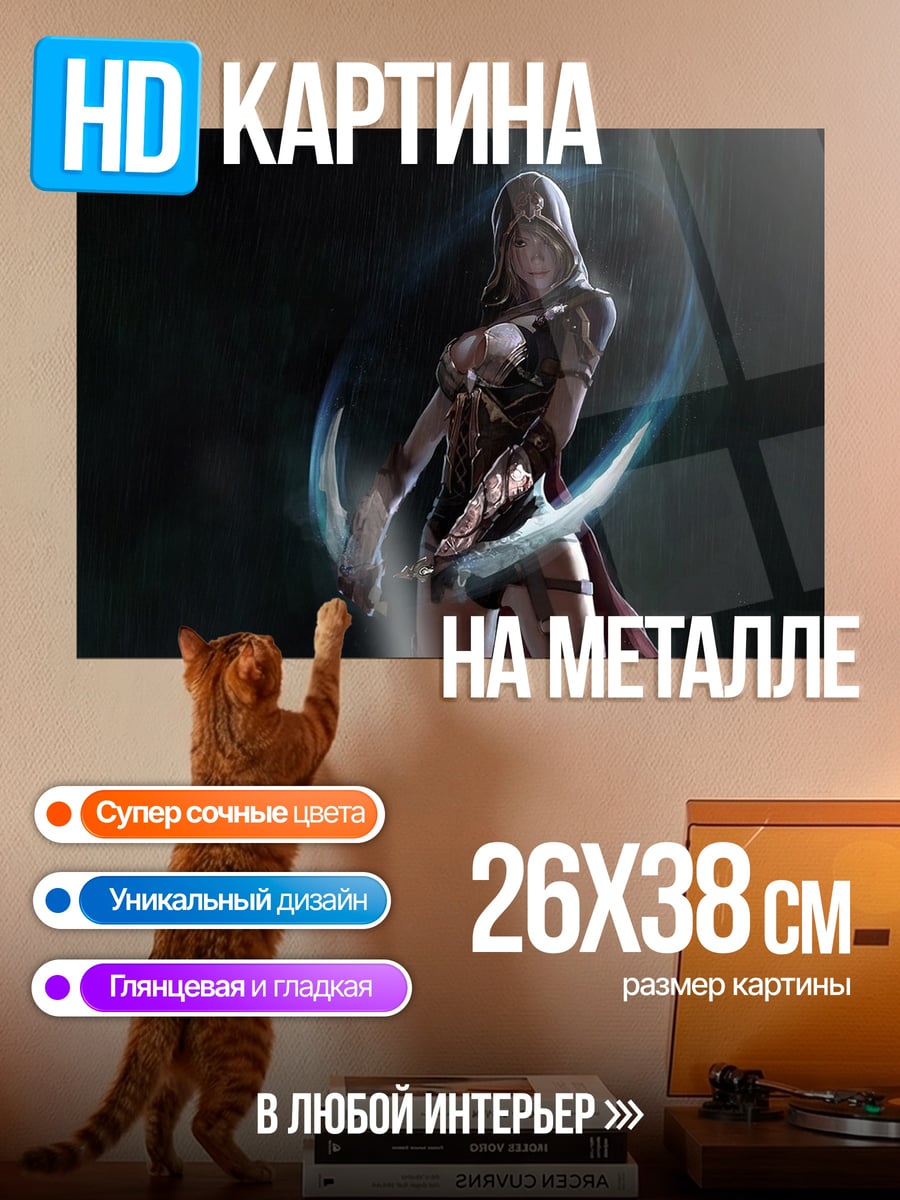 Картина на металле Воительница с клинками