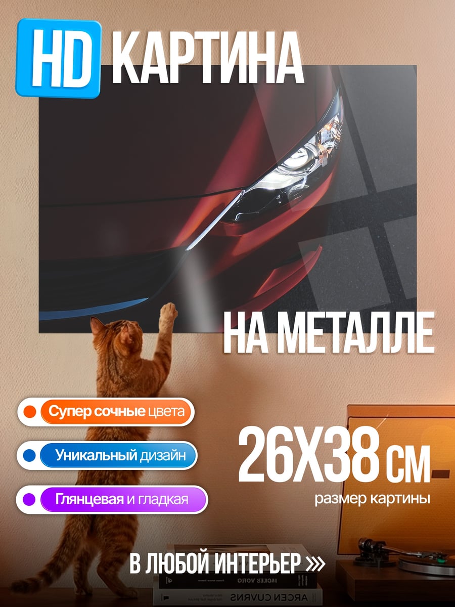 Картина на металле Красный автомобиль
