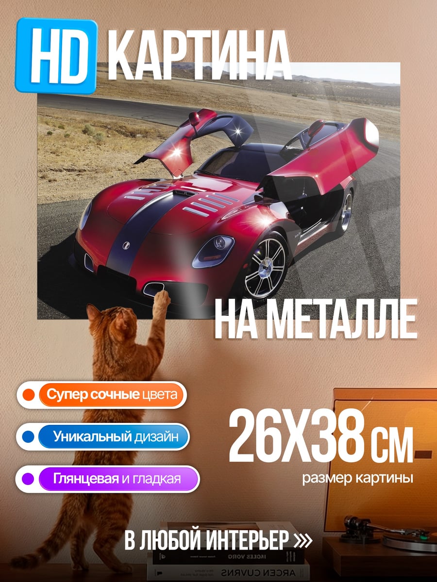 Картина на металле Красный спорткар двери
