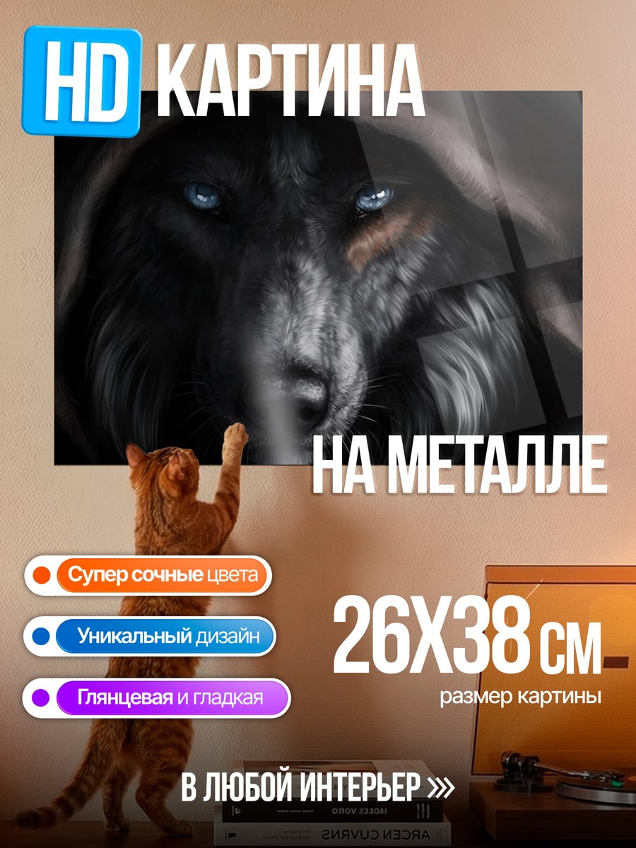 Картина на металле Волк в капюшоне