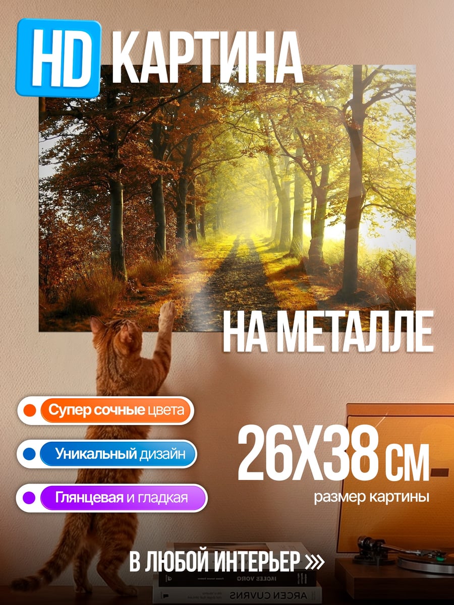 Картина на металле Осенняя аллея