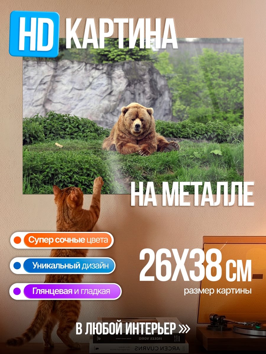 Картина на металле Медведь в траве