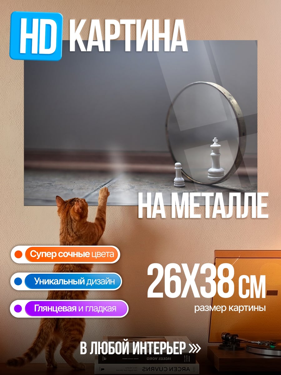 Картина на металле Шахматный король в зеркале