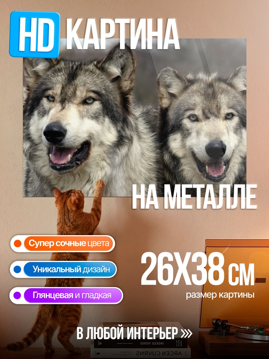 Картина на металле пара волков