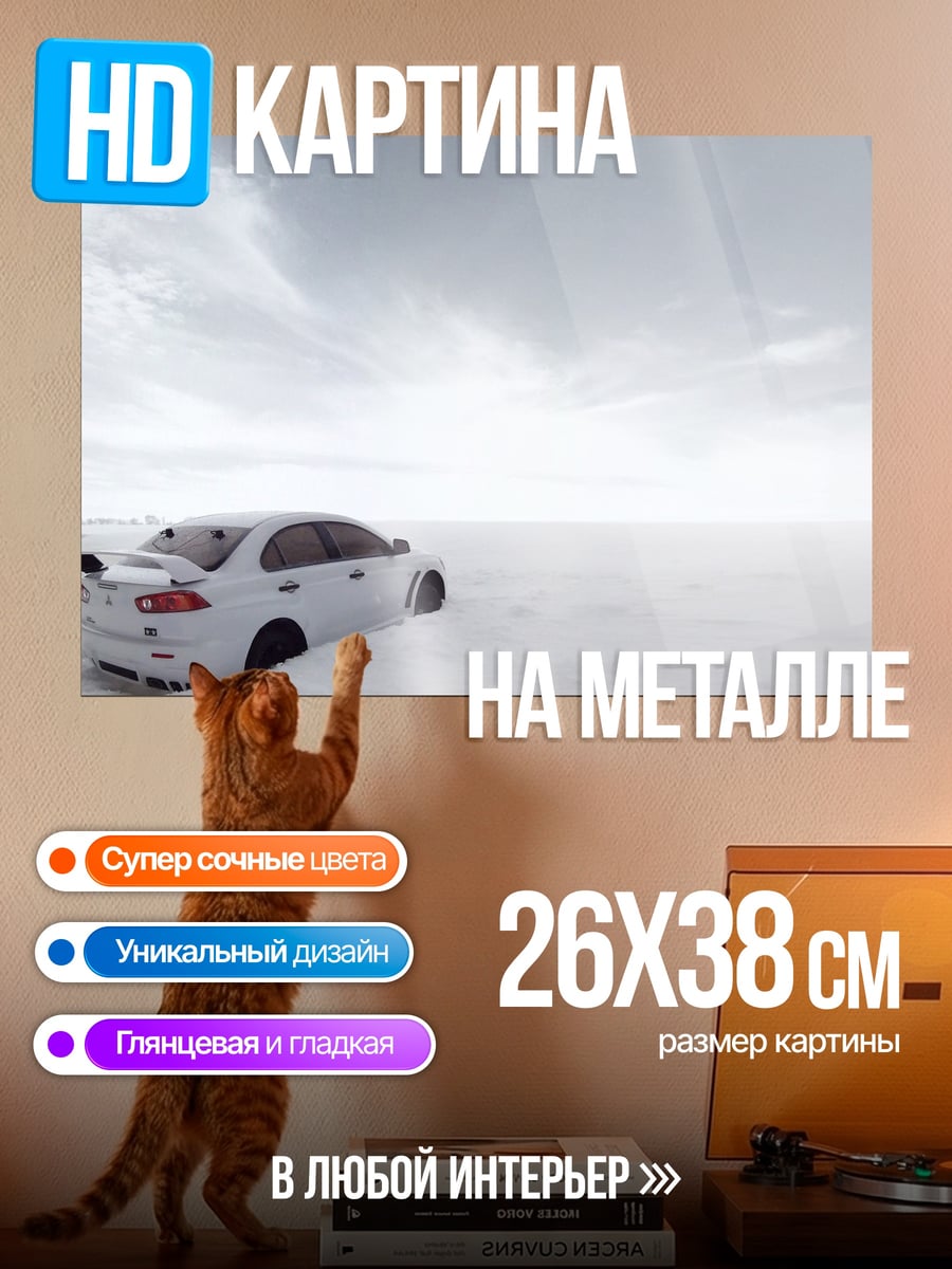 Картина на металле Автомобиль в снегу