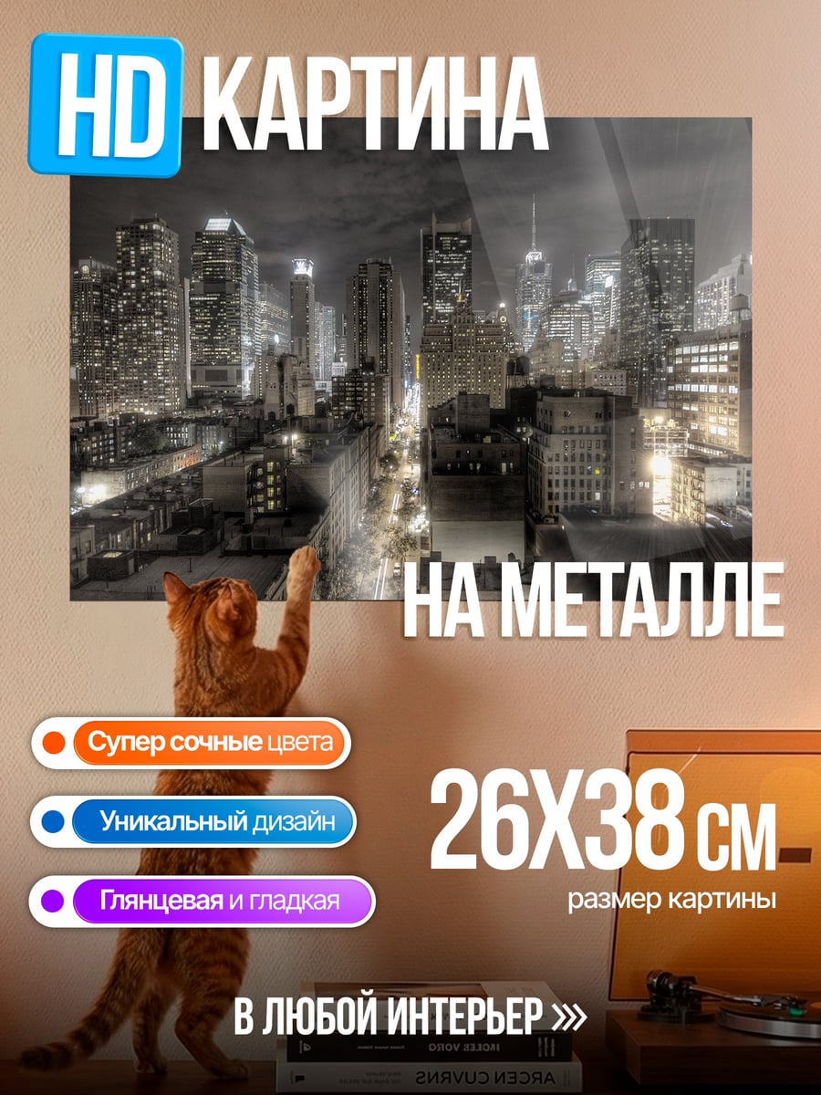 Картина на металле ночной город
