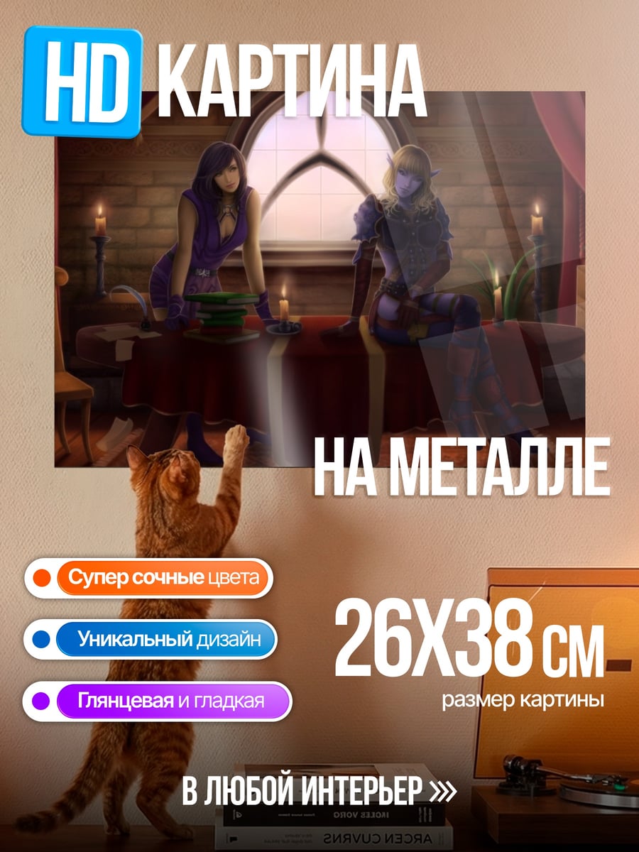 Картина на металле Две девушки в замке