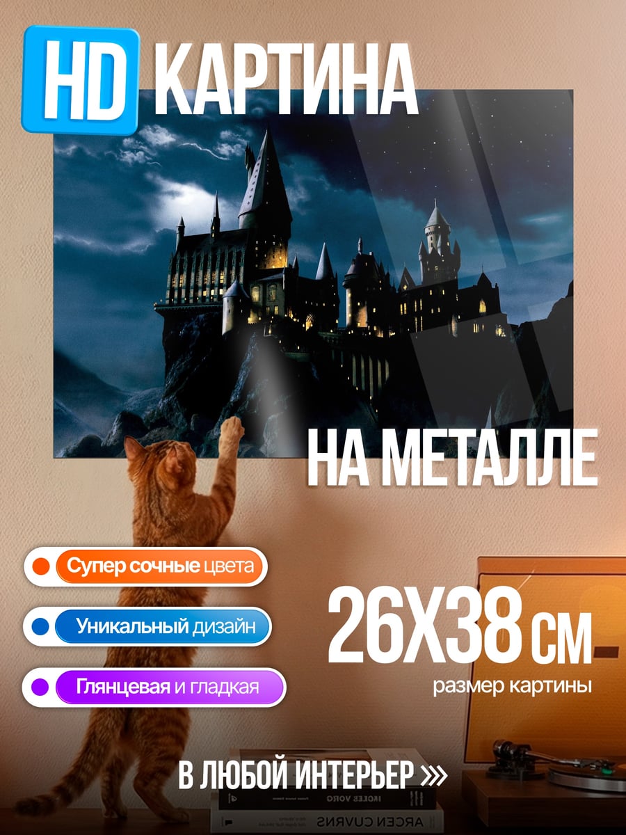 Картина на металле Замок Хогвартс ночью