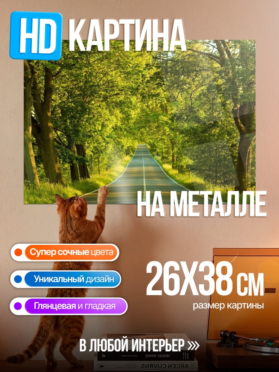 Картина на металле Дорога в лесу
