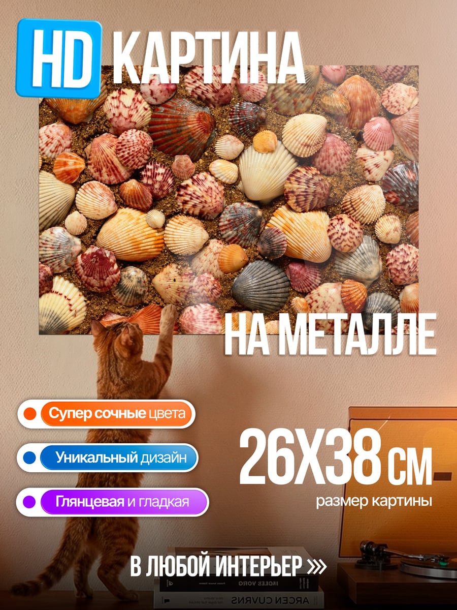 Картина на металле Морские ракушки узор