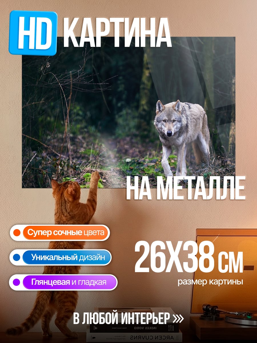 Картина на металле Волк Лес