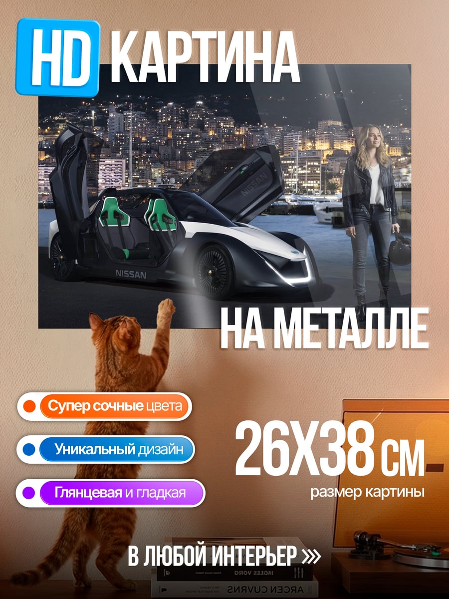 Картина на металле Девушка и спорткар