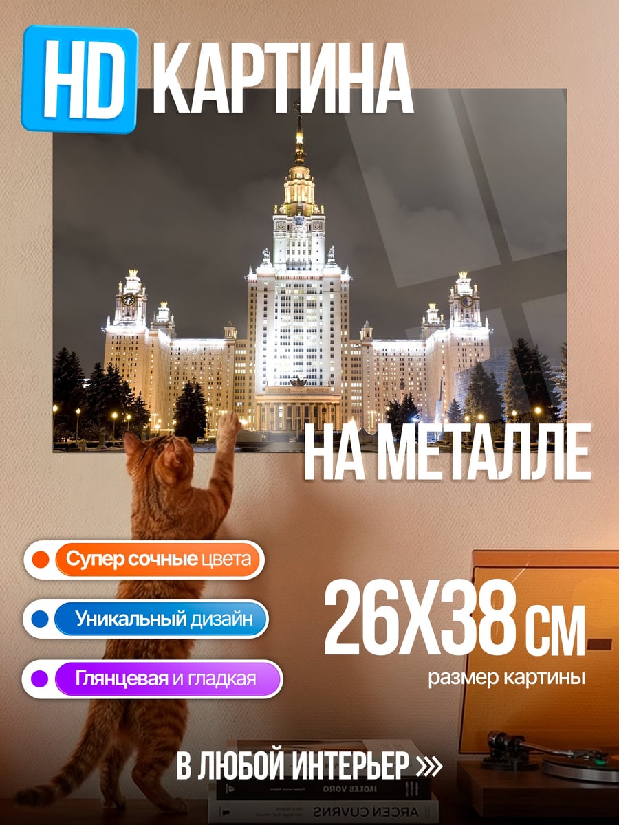 Картина на металле МГУ ночной вид