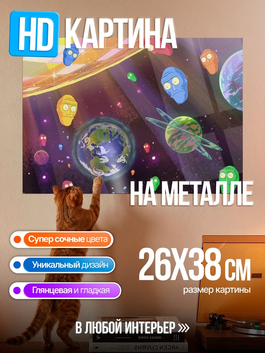 Картина на металле Рик и Морти планеты