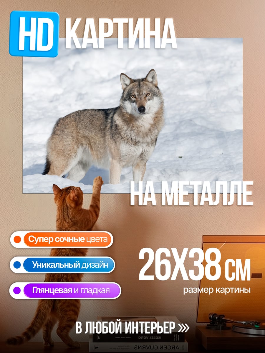 Картина на металле Волк в снегу