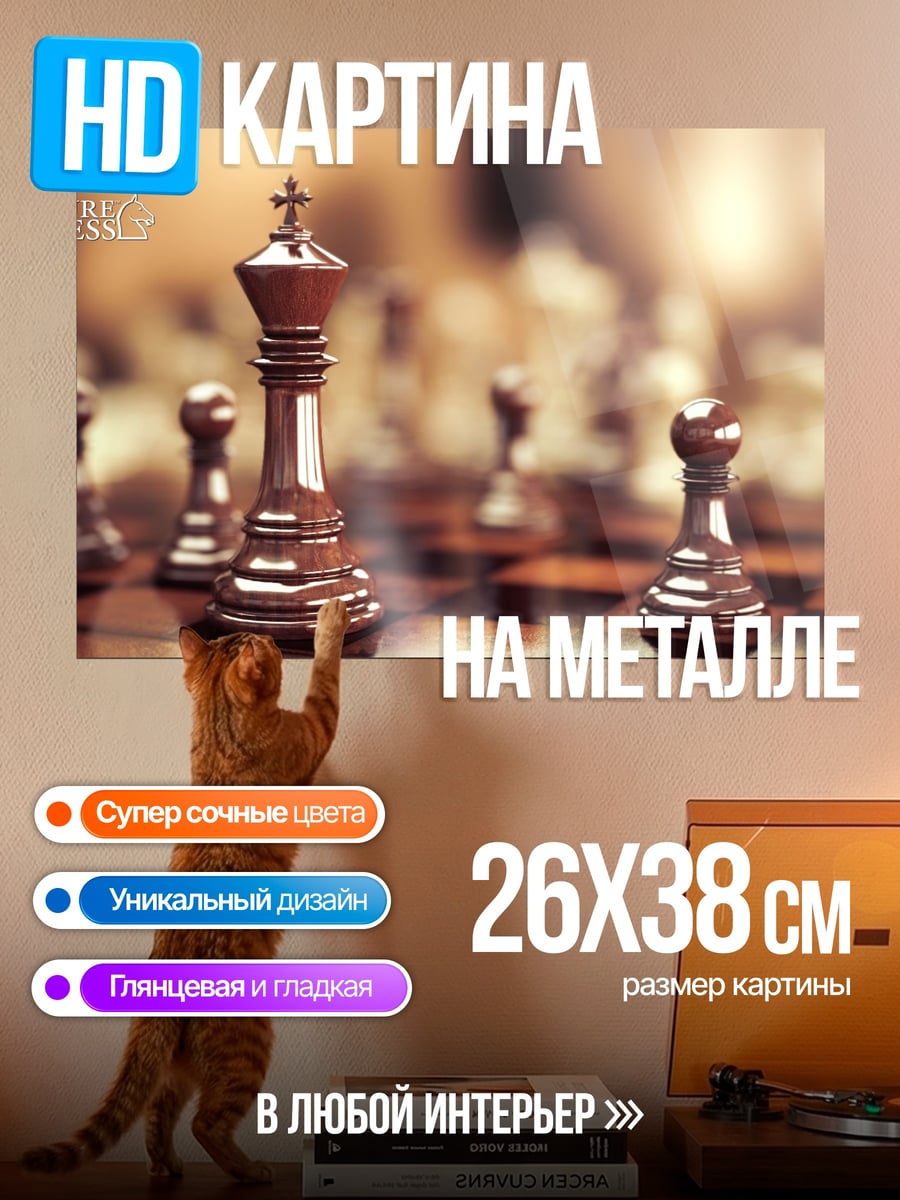 Картина на металле Шахматный король крупным планом