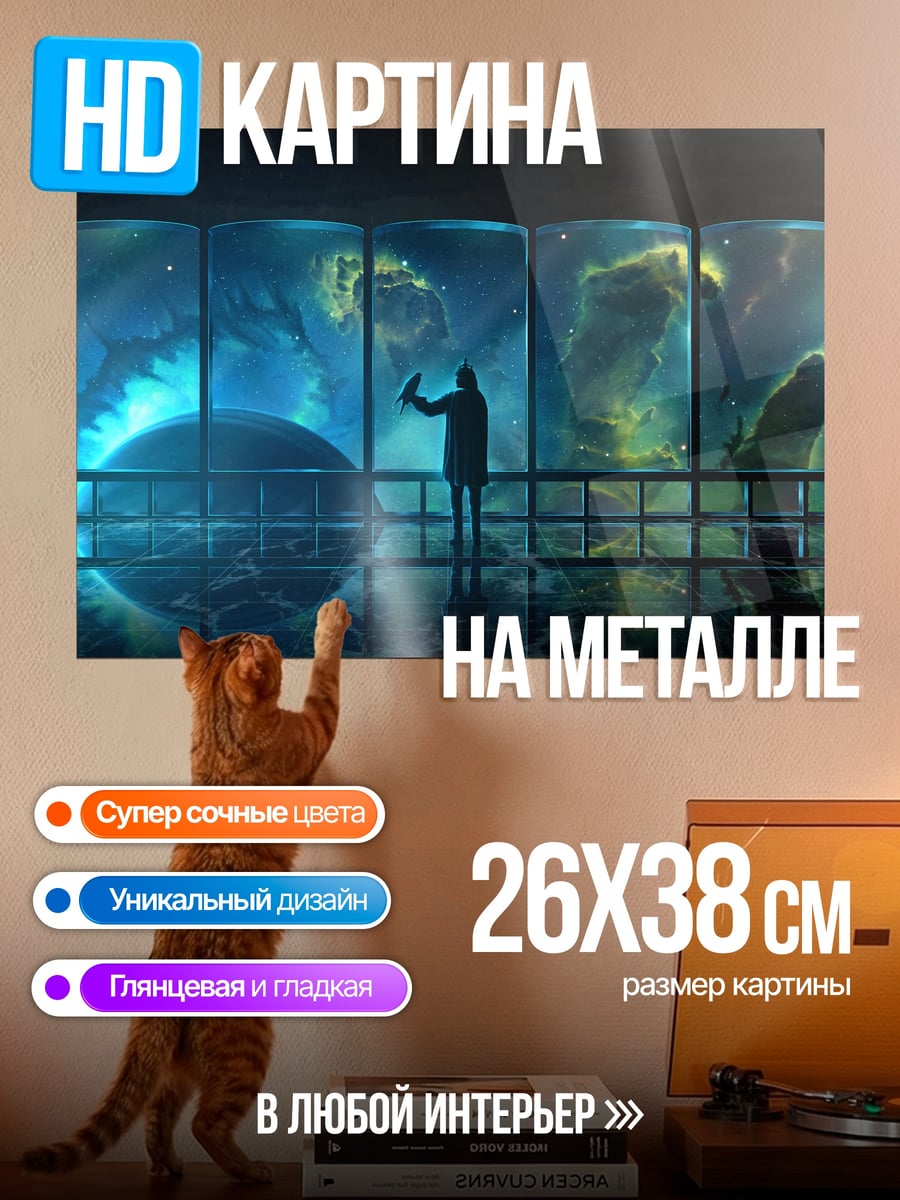 Картина на металле Человек смотрит на космос