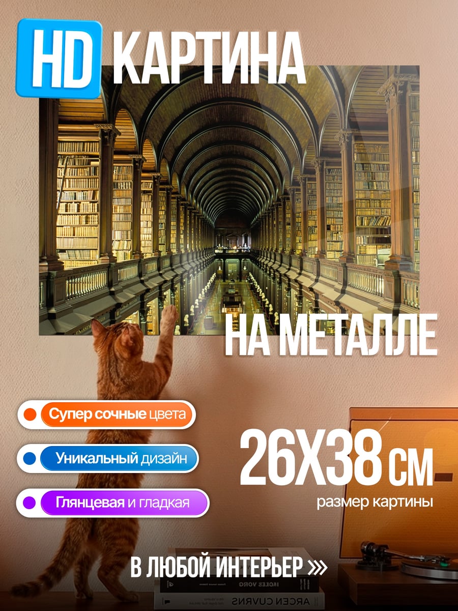 Картина на металле Старинная библиотека