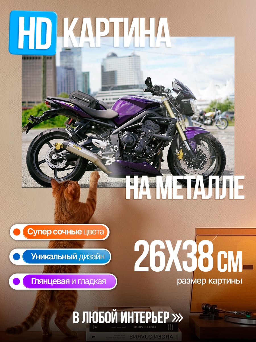 Картина на металле фиолетовый мотоцикл