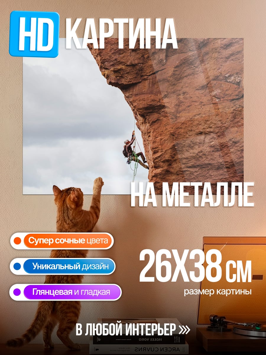 Картина на металле Скалолаз на утесе