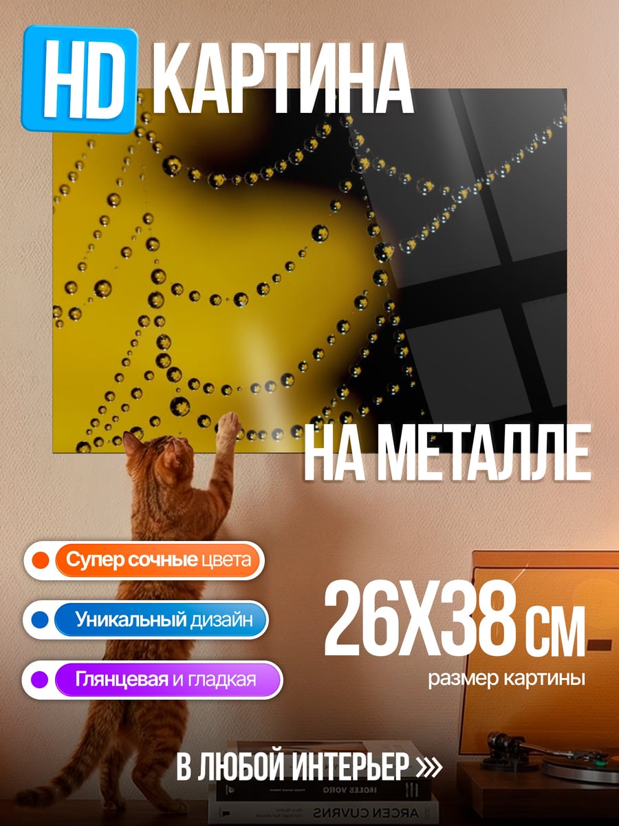 Картина на металле Роса на паутине