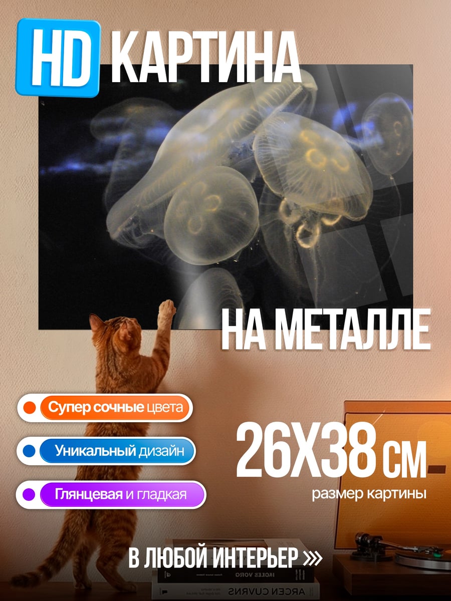 Картина на металле Медузы в воде