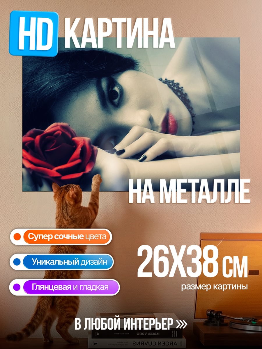 Картина на металле Девушка с розой