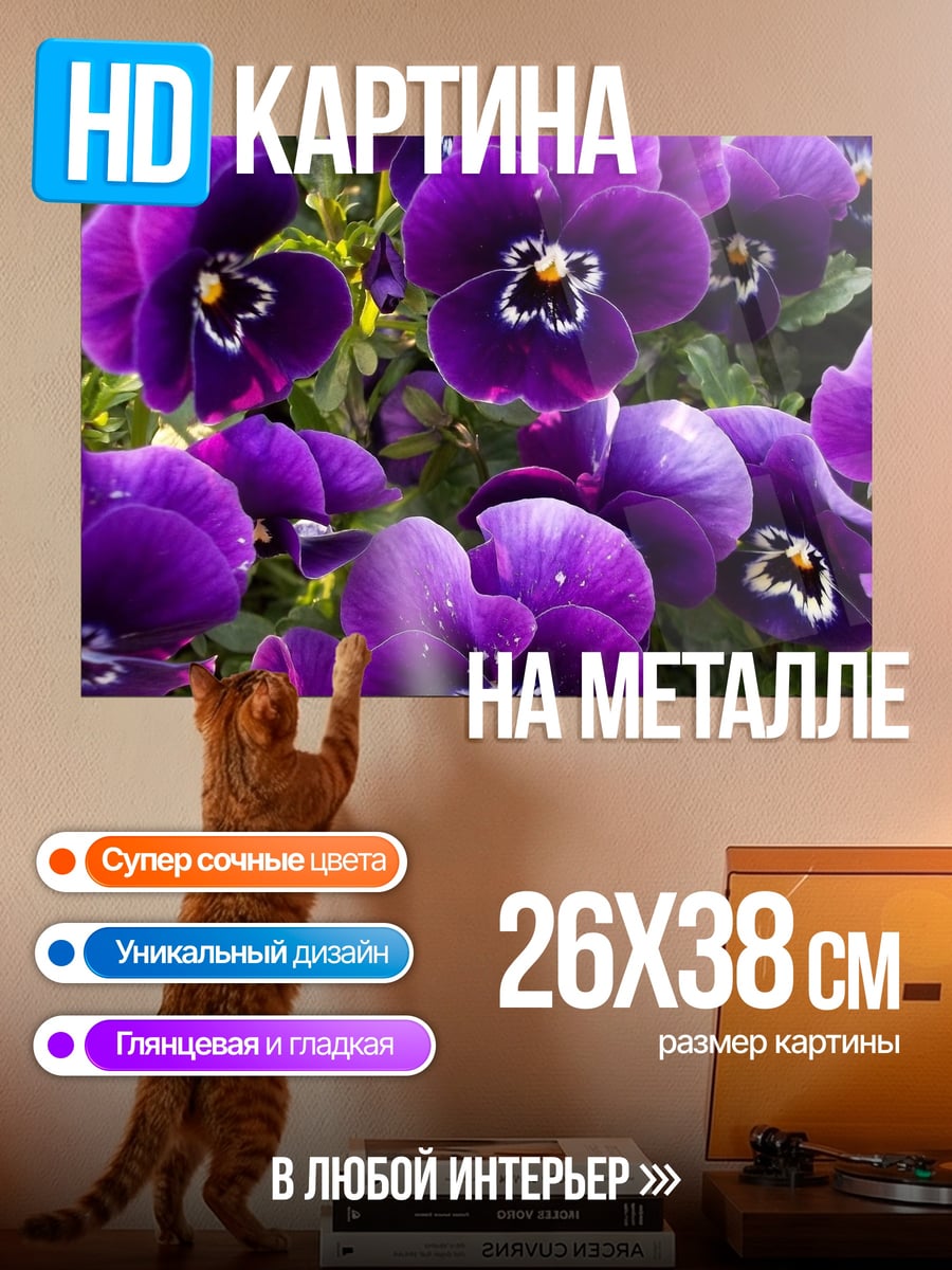 Картина на металле Фиолетовые анютины глазки