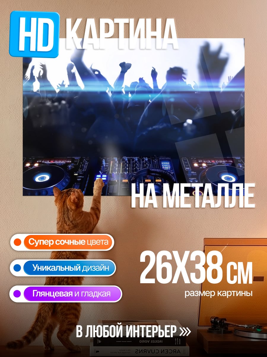 Картина на металле Диджей на вечеринке