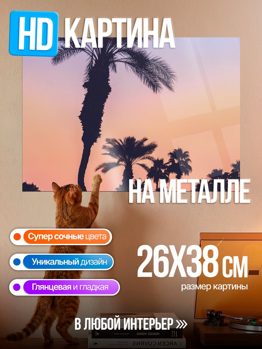 Картина на металле Пальмы на закате