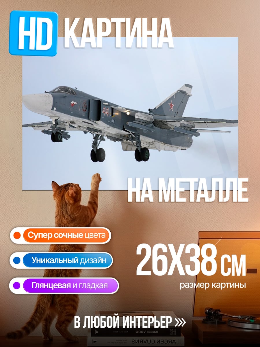 Картина на металле военный самолет в небе