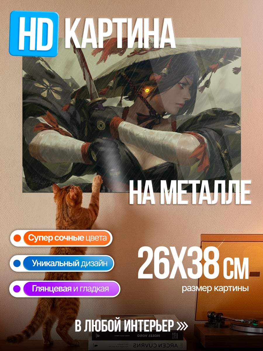 Картина на металле Самурай в шляпе