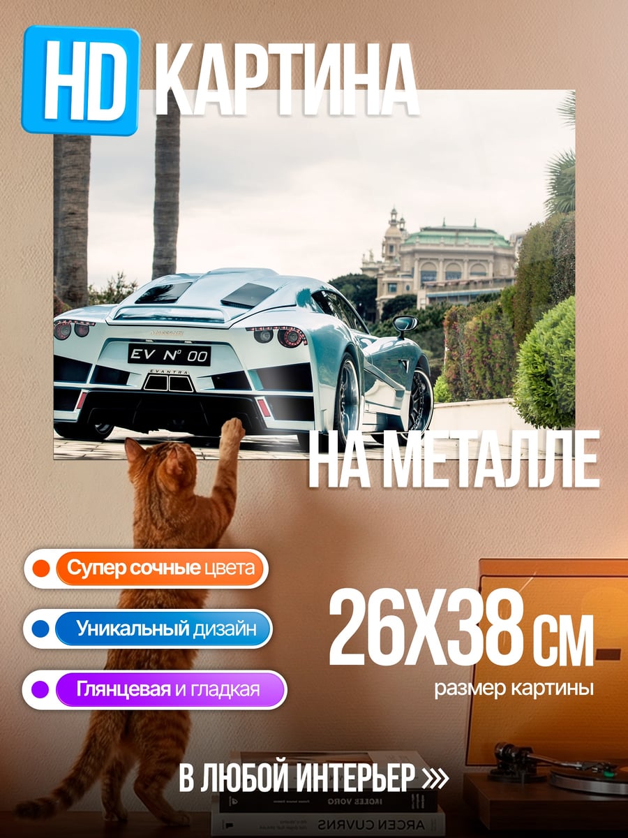 Картина на металле Спортивный автомобиль у моря