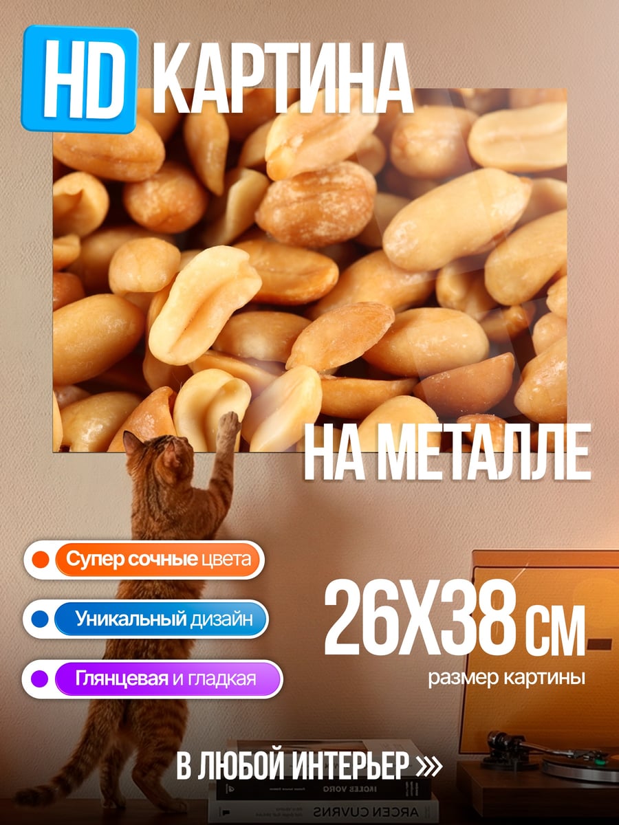 Картина на металле Жареный арахис крупным планом